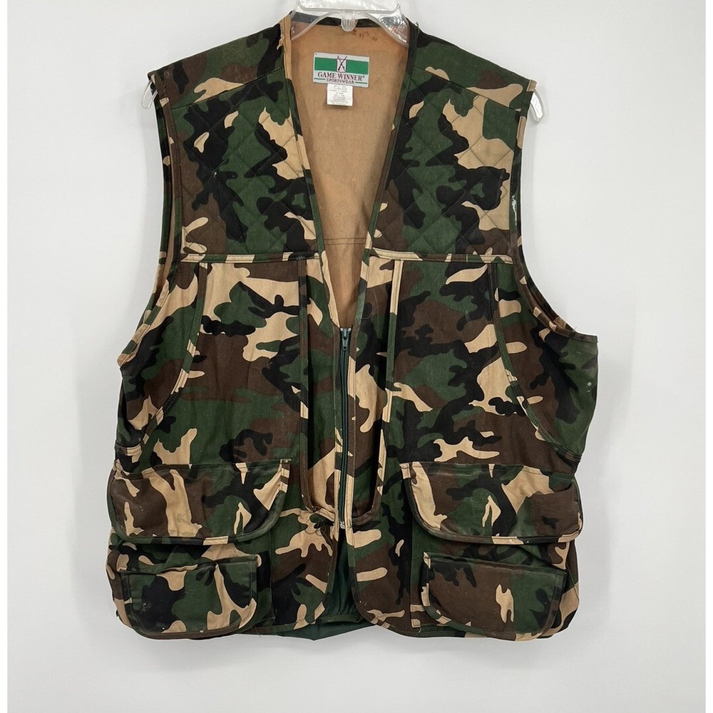 Vintage Game Winner Sportswear Camo Hunting Vest XL Woodland Camouflage Game Bag